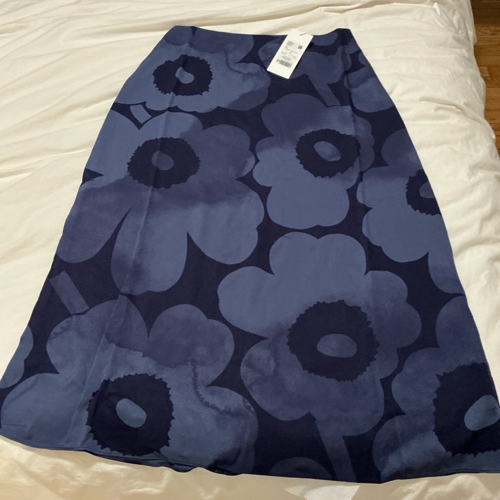 Marimekko Dark Blue Floral A-Line Skirt